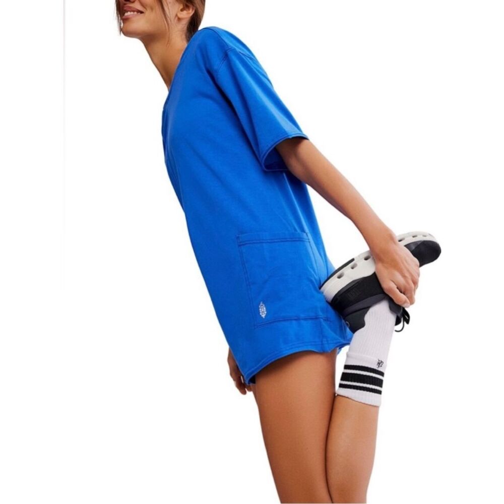 Free People Movement Hot Shot Tee Reversible Romper-electric blue NWT